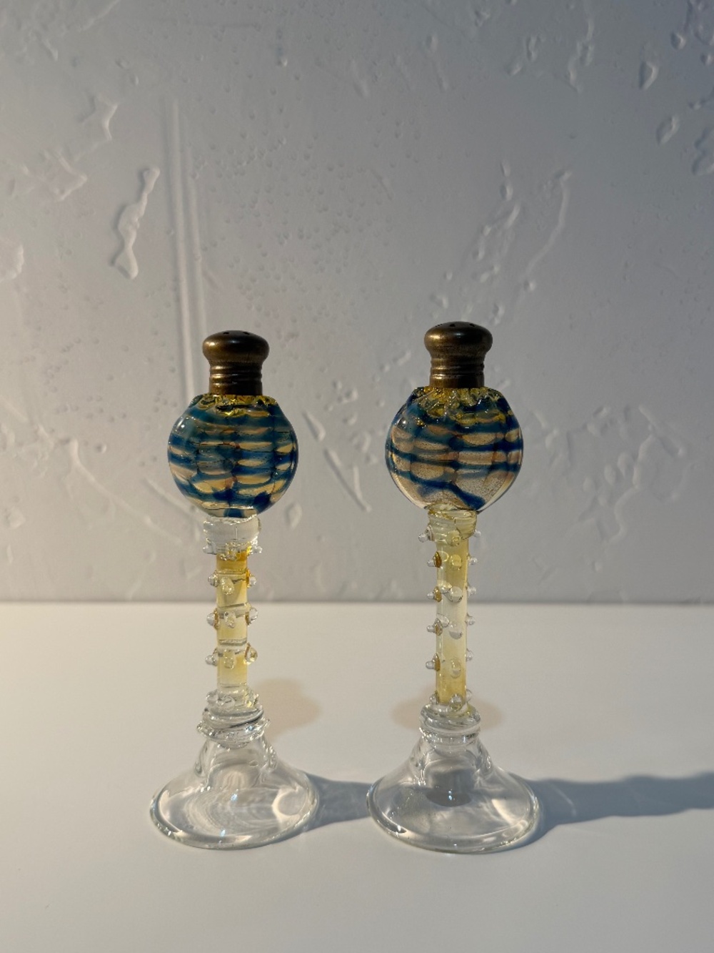 vintage hand blown art glass salt & pepper shakers rare ooak